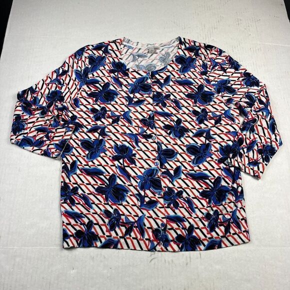 Halogen Womens Button Front Cardigan Mixed Print 3/4 Sleeve Casual Sweater LARGE - Picture 1 of 10